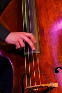 Conrad Steinhoff of the Gerold Heitbaum Quartet plucking on contrabass