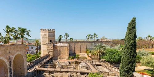 Walls and ruins of the Arab Baths in the Alcazar de Jerez