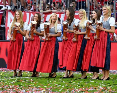 Young ladies with wheat beer for beer shower