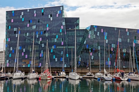 Harpa Concert Hall with marina