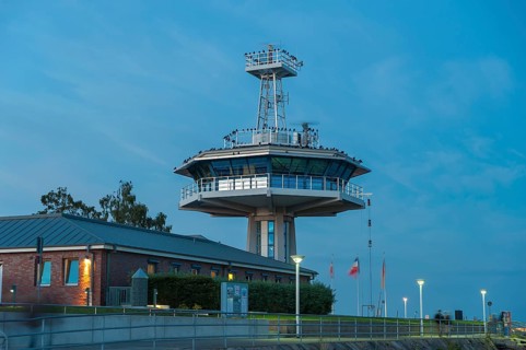Control tower of the traffic centre at the mouth of the Trave
