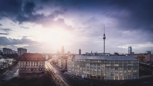 The Berlin skyline with TV tower at the Jannowitzbrucke