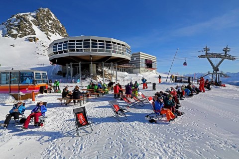 Mountain restaurant at the skiing area on the Bettmerhorn with sun terrace