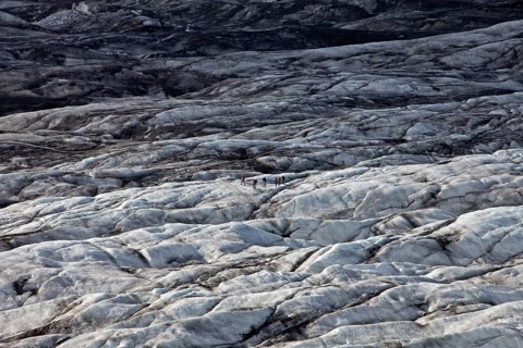 People on the glacier tongue of Svinafellsjokull in Vatnajokull National Park