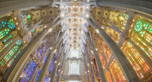 Interior view of the Sagrada Familia by Antoni Gaudi