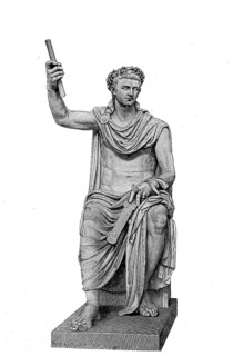 The antique marble statue of Tiberius in the Vatican Museum in Rome