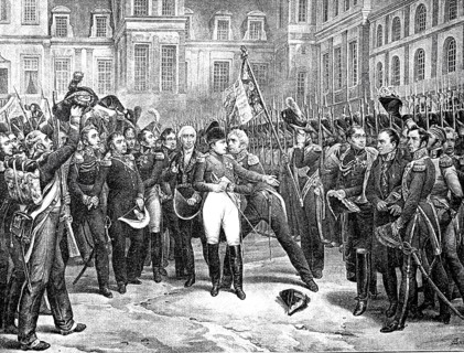 Napoleon says goodbye to his guard in Fontainebleau on April 20