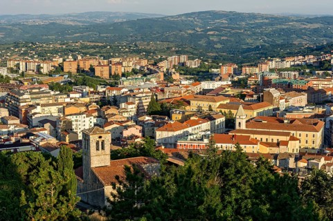 View from Castello Monforte to Campobasso with Church of San Bartolomeo and Cathedral