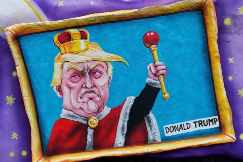 US President Donald Trump as king with scepter in a picture frame