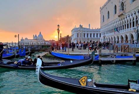 Piazzetta with Doge's Palace and Church of Santa Maria della Salute at sunset