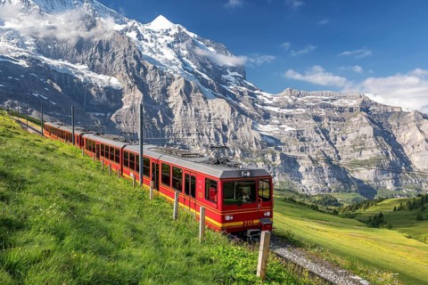 Train from the Jungfrau railway near Kleine Scheidegg