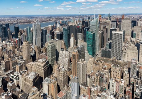 View of skycrapers around Times Square and Midtown Manhattan from Empire State Building
