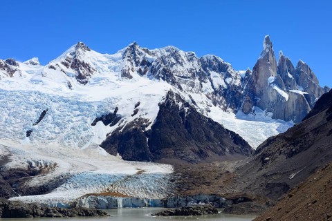 Laguna Torre with Cerro Torre and Cerro Adela with glacier