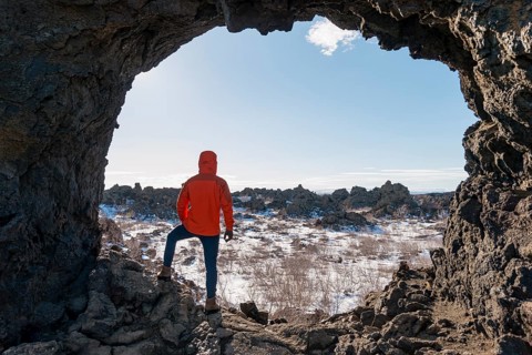 Man in a rock arch