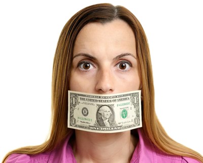 Woman silenced by money gagging her mouth