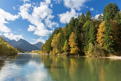 The river Lech with autumnal forest near the Ziegelwiesen