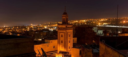 View of the illuminated old town at night