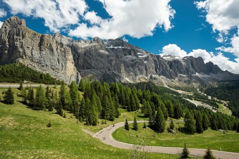 Curvy road on the Gardena Pass