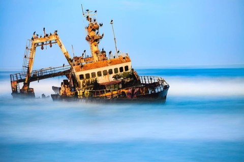 Shipwreck Zeila in the water with swell