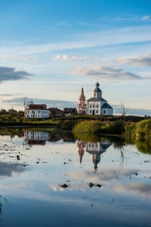Abandonded church reflecting in the Kamenka river