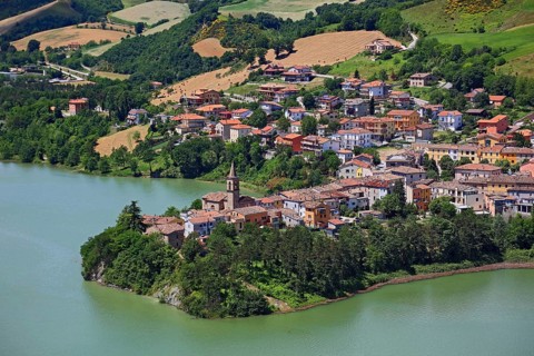 View of the district of Mercatale and the Lago di Mercatale reservoir