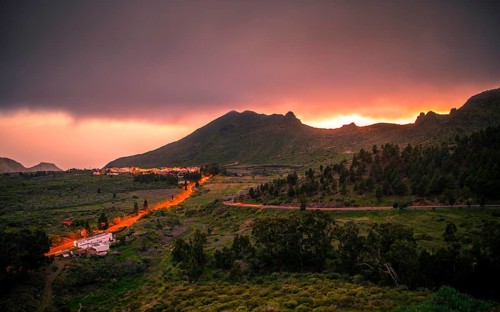 Mountain roads with traces of light
