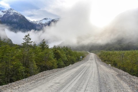 Gravel road with low clouds