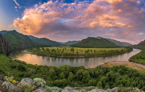 Dramatic clouds during dusk over Tuul river