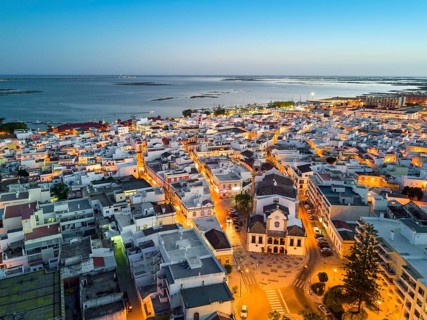 City view at dusk