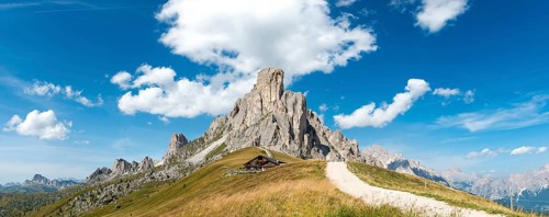Hut at Passo Giau with La Gusela peak