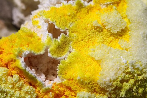 Sulfur fumaroles and chloride crusts on the crater rim