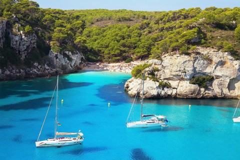 Sailboats at anchor