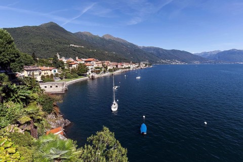 View of the old town of Cannobio and the surrounding mountains
