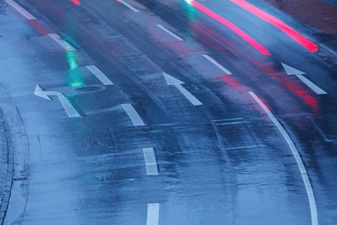 Rain-wet street