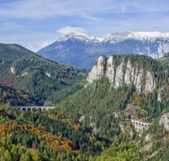 20 Schilling view with Kalte Rinne viaduct Pollereswand Krauselklauseviadukt Rax massif with Heukuppe