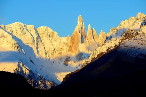 Cerro Torre with snow at sunrise