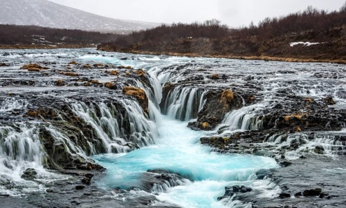 Waterfall Bruarfoss in winter