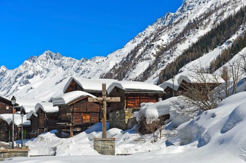 Snow-covered Valaisan reservoirs