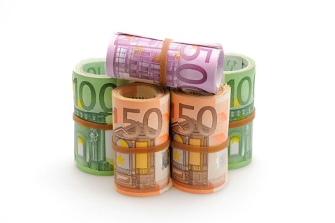 Different Euro banknotes in rolls