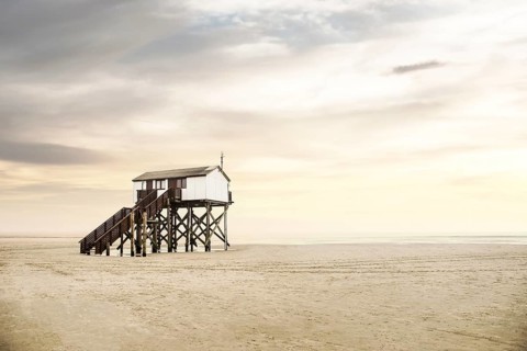 Pile dwelling on the beach of Sankt Peter-Ording