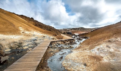 Boardwalk over steaming ground