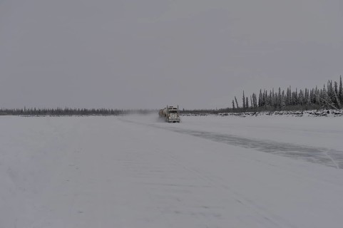 Cleared ice road on the Mackenzie River