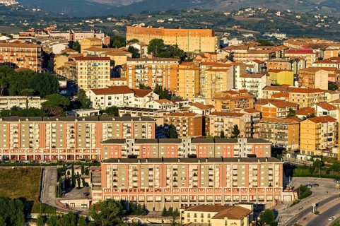 View from Castello Monforte to modern blocks of flats