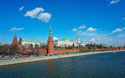 Moscow Kremlin on the bank of Moskva River with palace and cathedrals