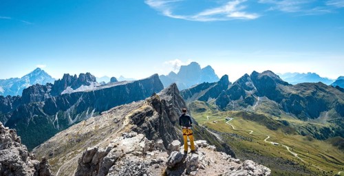 Hiker on the summit of the Averau