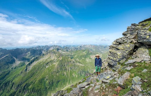 Hiker on the hiking trail to Hochgolling