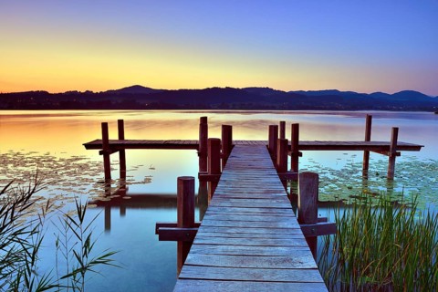 Wooden pier at sunrise on Pfaffikersee