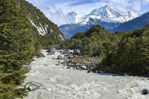 Rio Norte or Rio Exploradores with glacier San Valentin