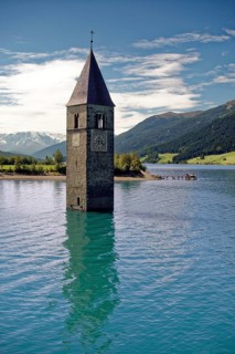 Church tower of Alt-Graun in the Lake Reschensee