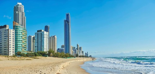 Surfers Paradise skyline at Beach in Gold Coast
